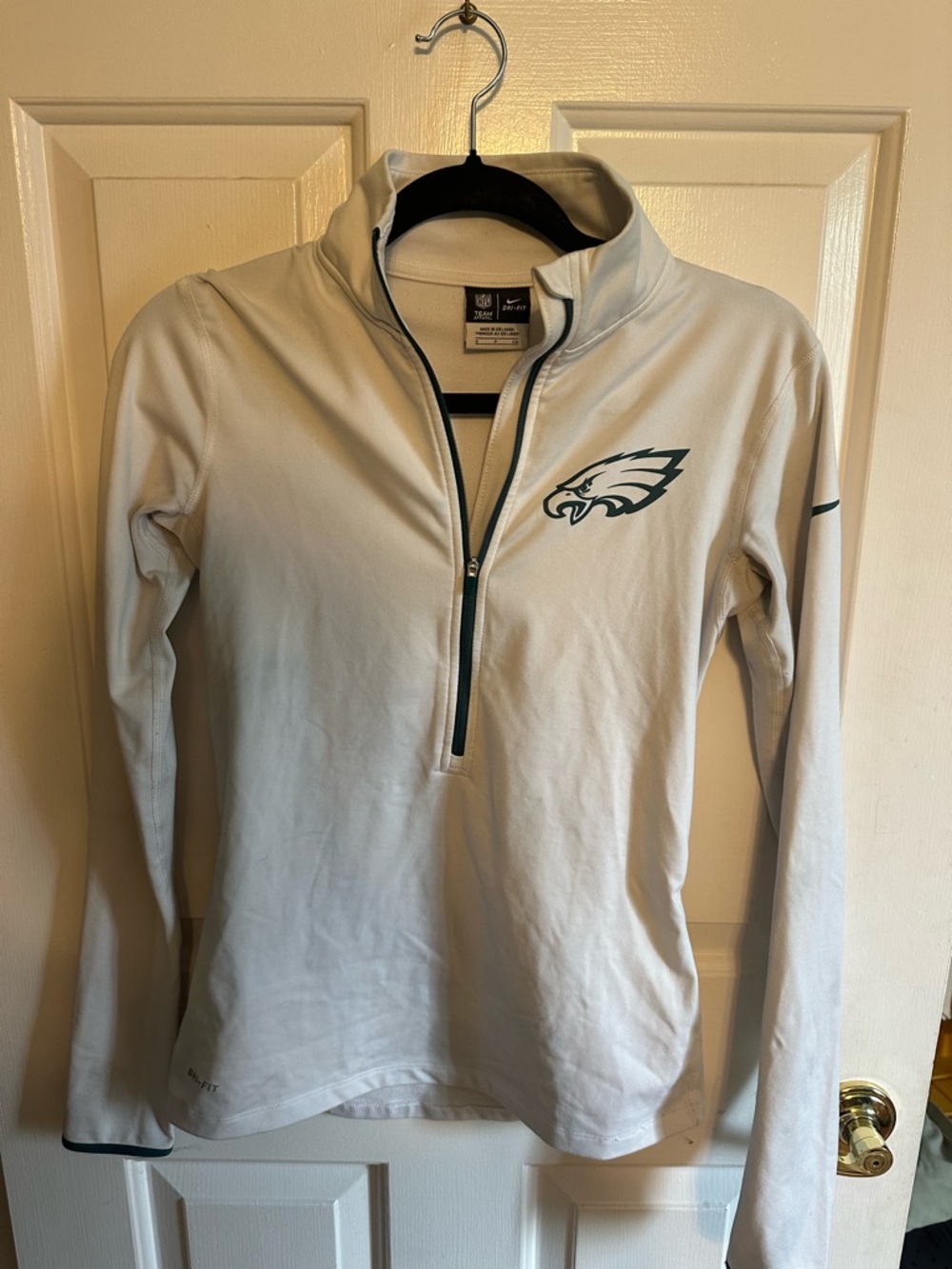 NFL EAGLES White Dri-FIT Quarter-Zip Pullover with Midnight Green Trim